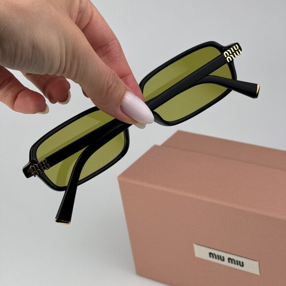 Miu Miu MU11ZSF 16K07O BRAND NEW Sunglasses Black Olive Green Rectangle Unisex - Picture 3 of 12